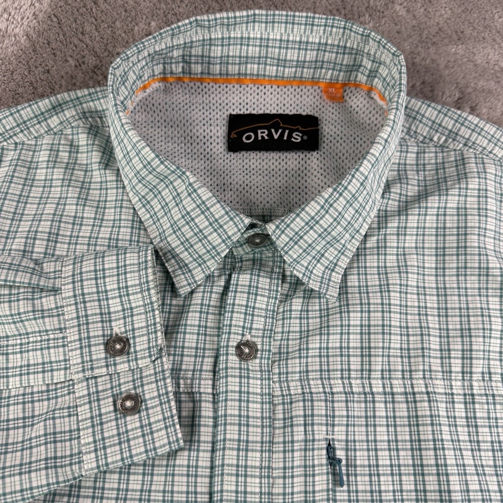 Orvis Mens XL Green Plaid Shirt Long Sleeve Mesh Lined Outdoor 70G34